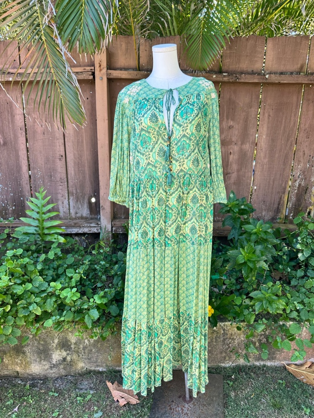 Zara Embroidered Metallic Boho Long Dress Size M